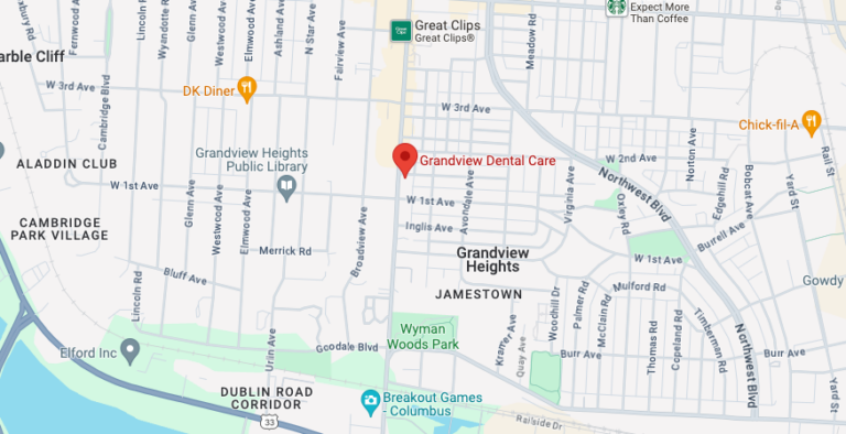 Google maps view of Grandview Dental Care in Columbus, OH.